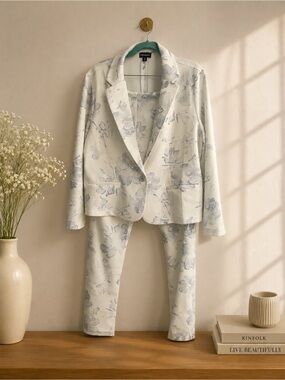 Floral Light Blue and Cream Women's Suit Set
